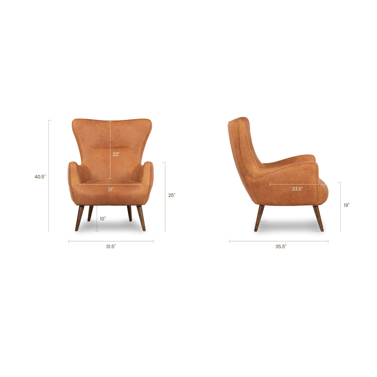 Aida Leather Lounge Chair, Cognac Tan, Single