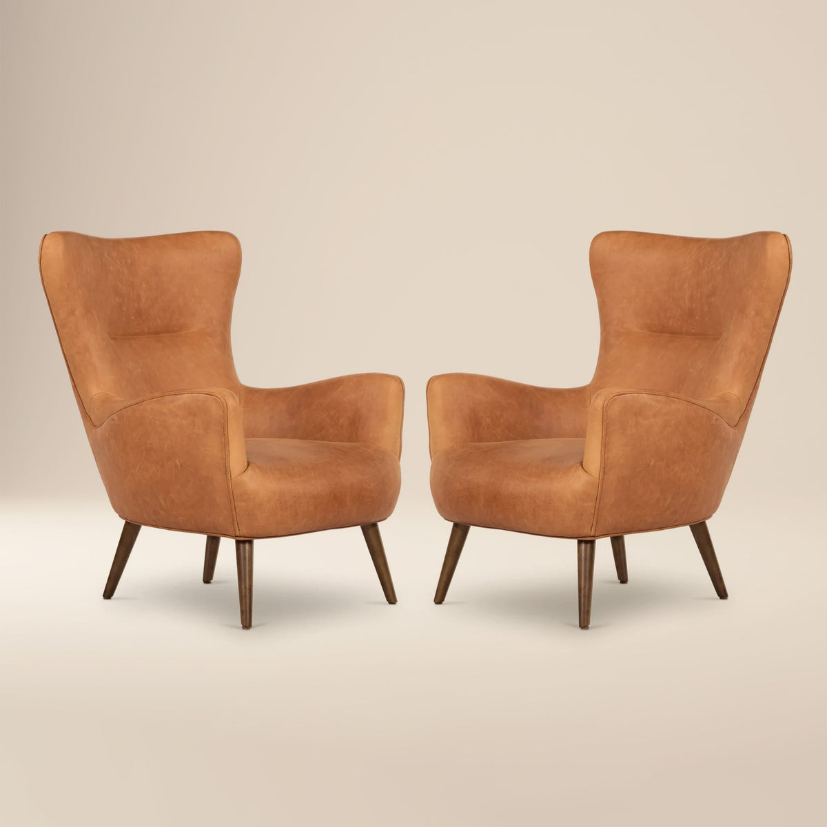 Aida Leather Lounge Chair, Cognac Tan, Set of 2