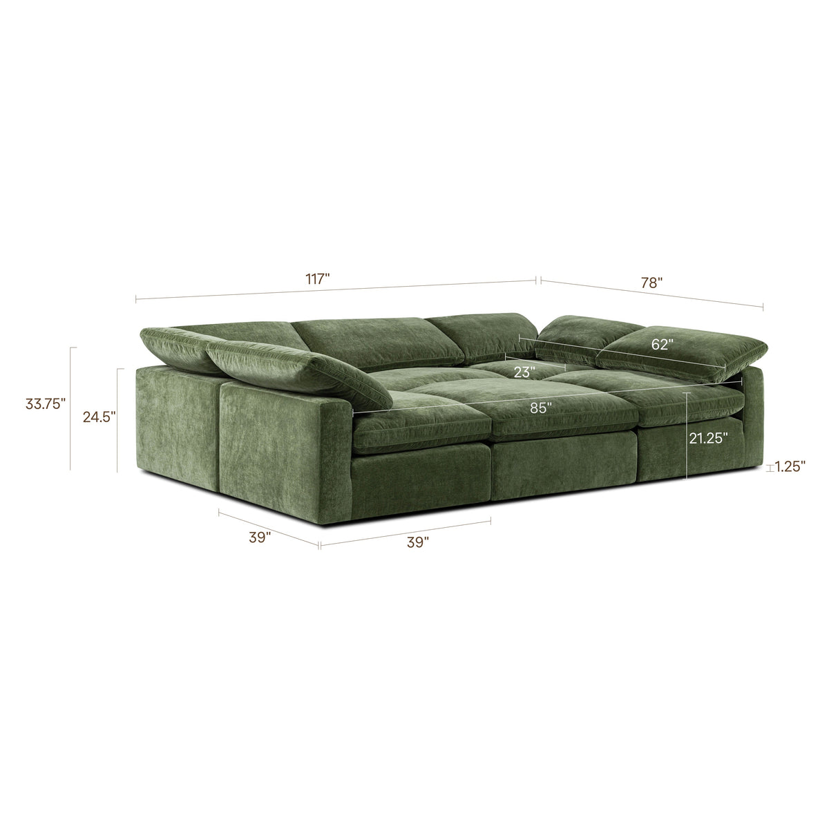 6-Seat Aspen Modular Pit-Sectional, Sagano Green