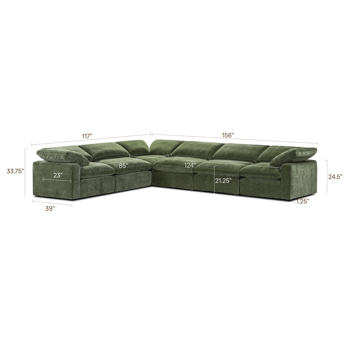 6-Seat Aspen Modular Corner-Sectional, Sagano Green