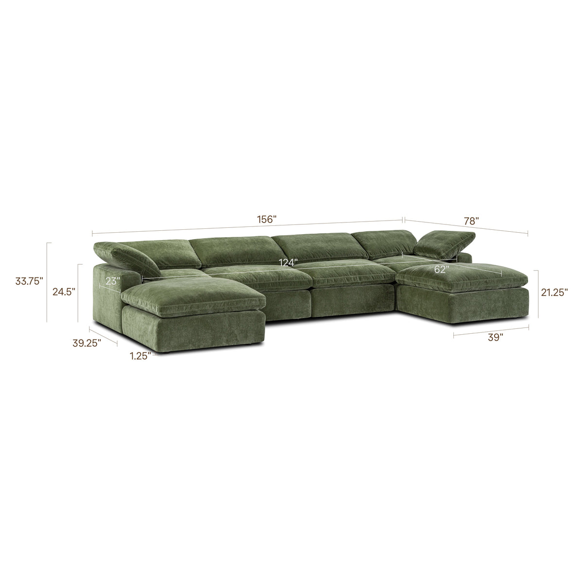 6-Seat Aspen Modular U-Sectional, Sagano Green