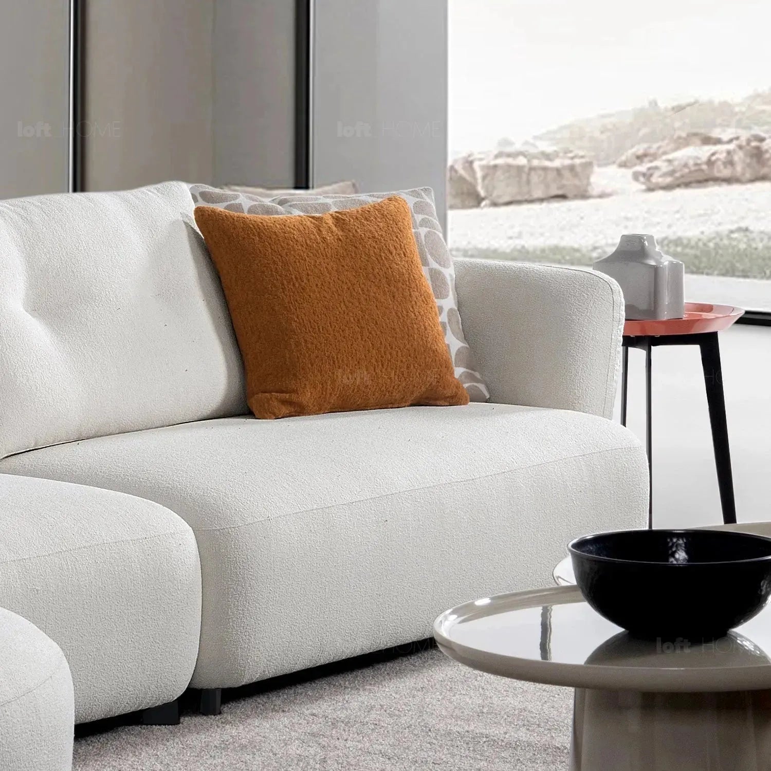Cream Sherpa Fabric L Shape Sectional Sofa LUXE 3+L