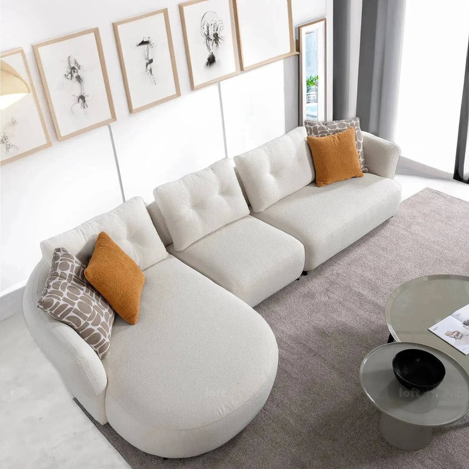 Cream Sherpa Fabric L Shape Sectional Sofa LUXE 3+L