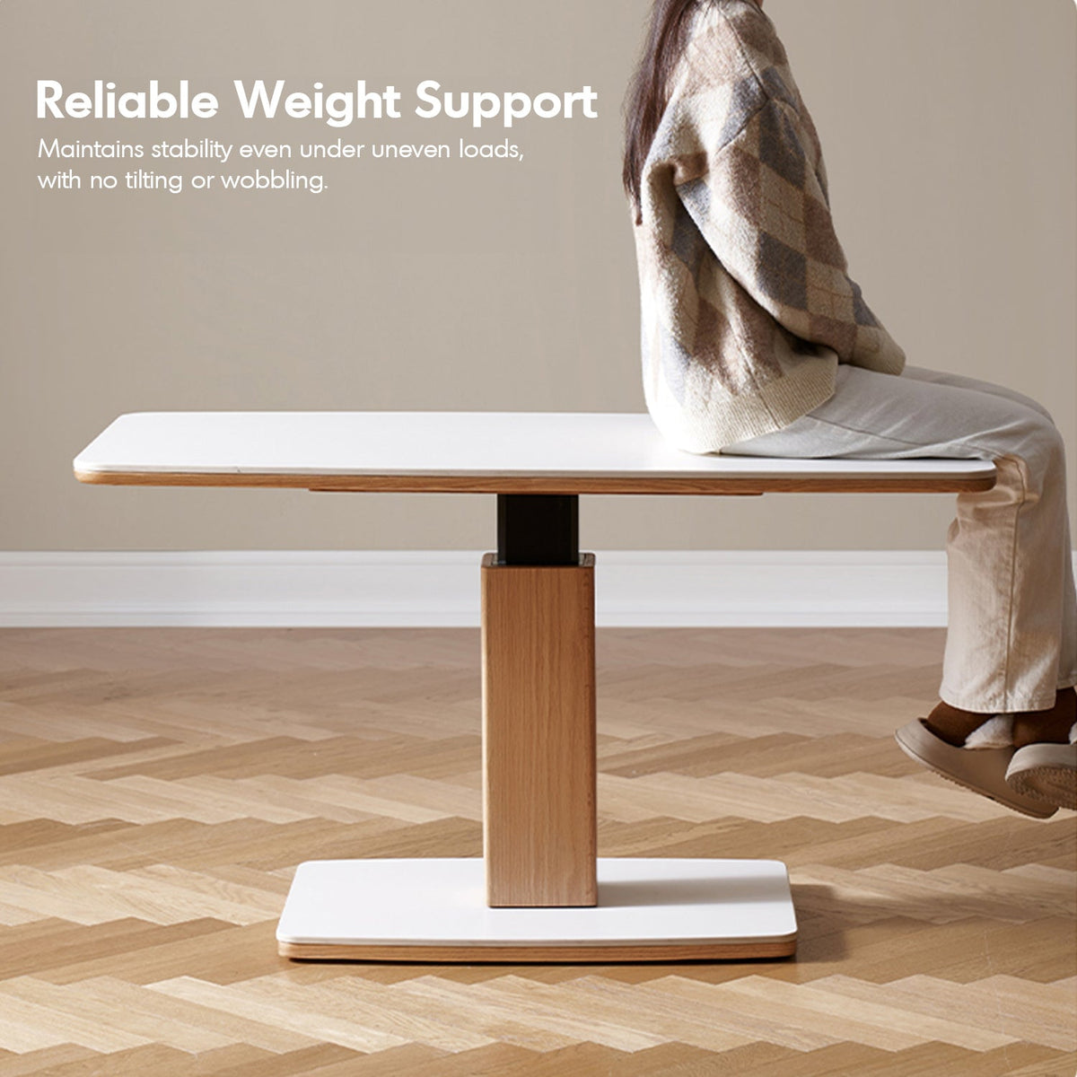 Scandinavian Oak Wood Sintered Stone Height Adjustable Coffee Table LINO