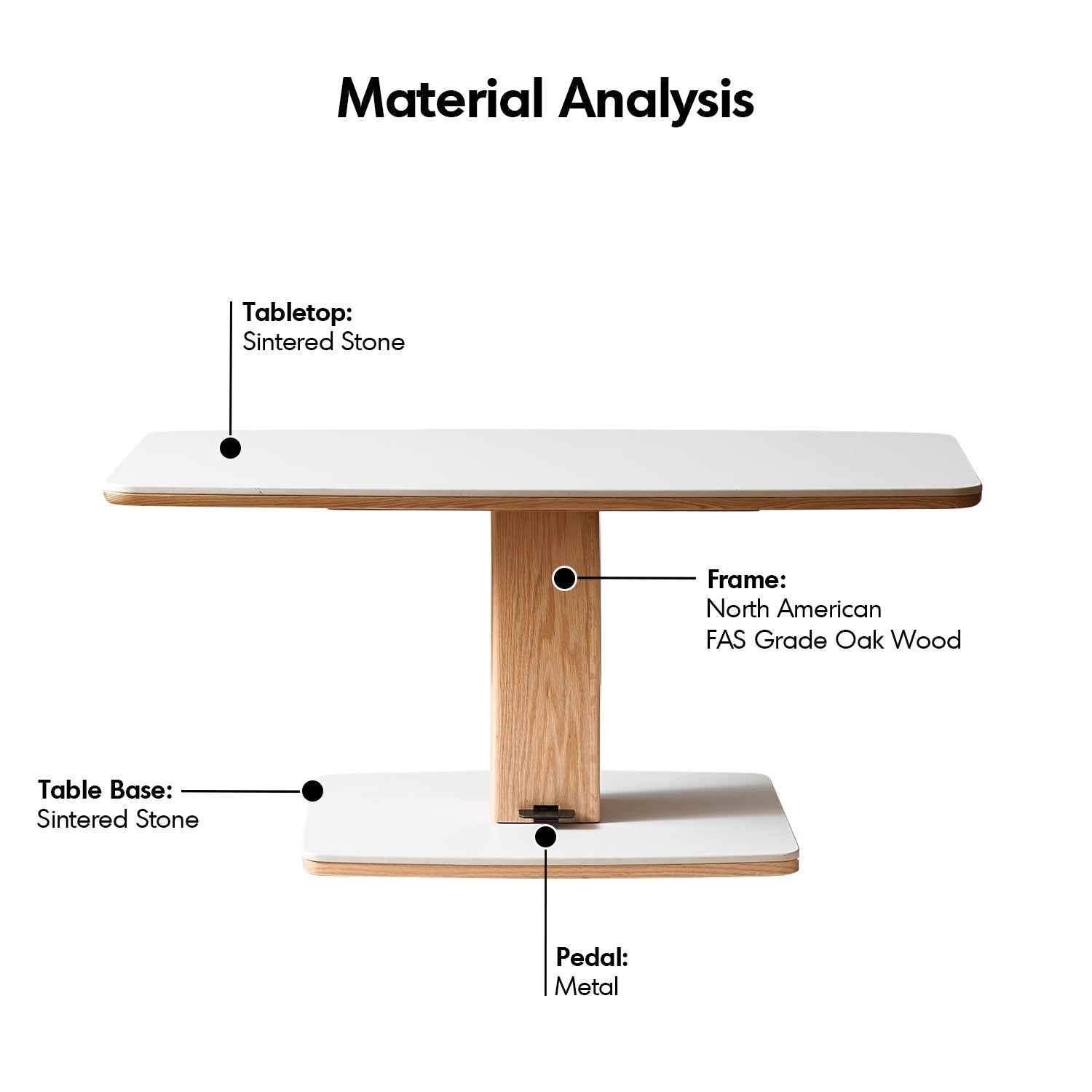 Scandinavian Oak Wood Sintered Stone Height Adjustable Coffee Table LINO