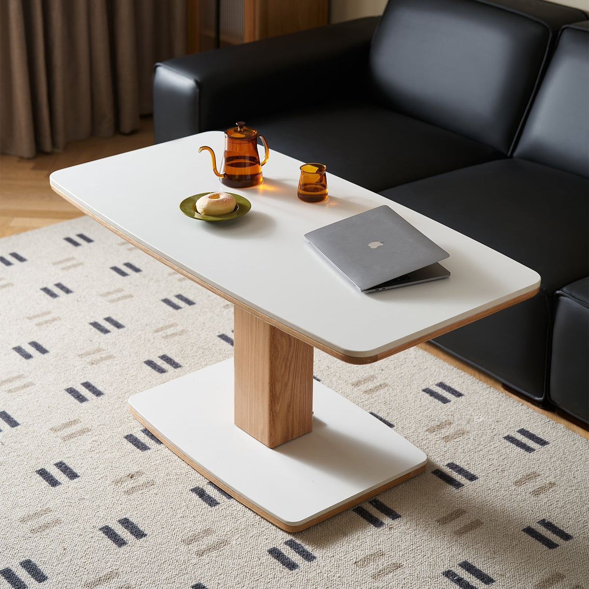 Scandinavian Oak Wood Sintered Stone Height Adjustable Coffee Table LINO