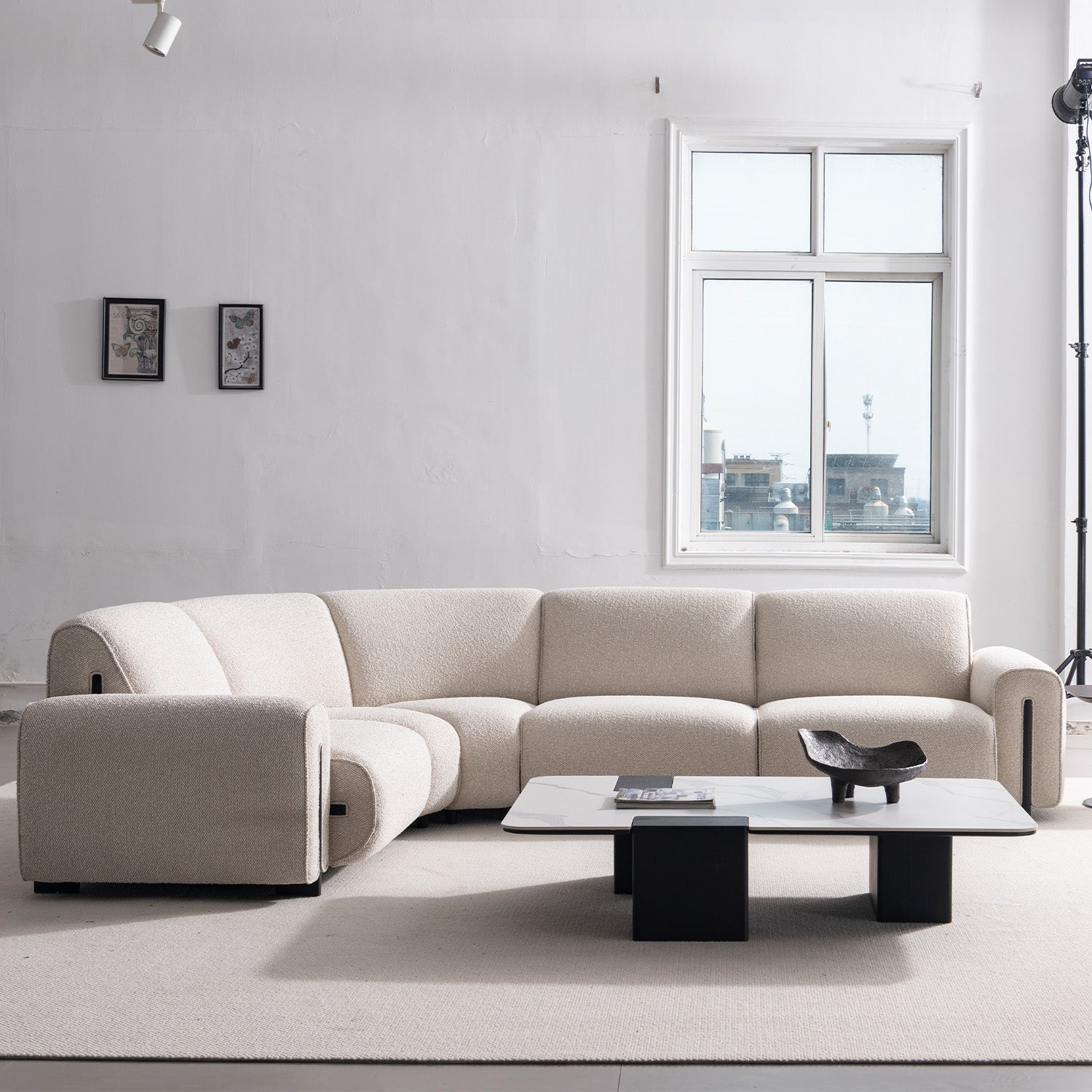 Minimalist Boucle Fabric Modular L Shape Sectional Sofa COLLE 4+L
