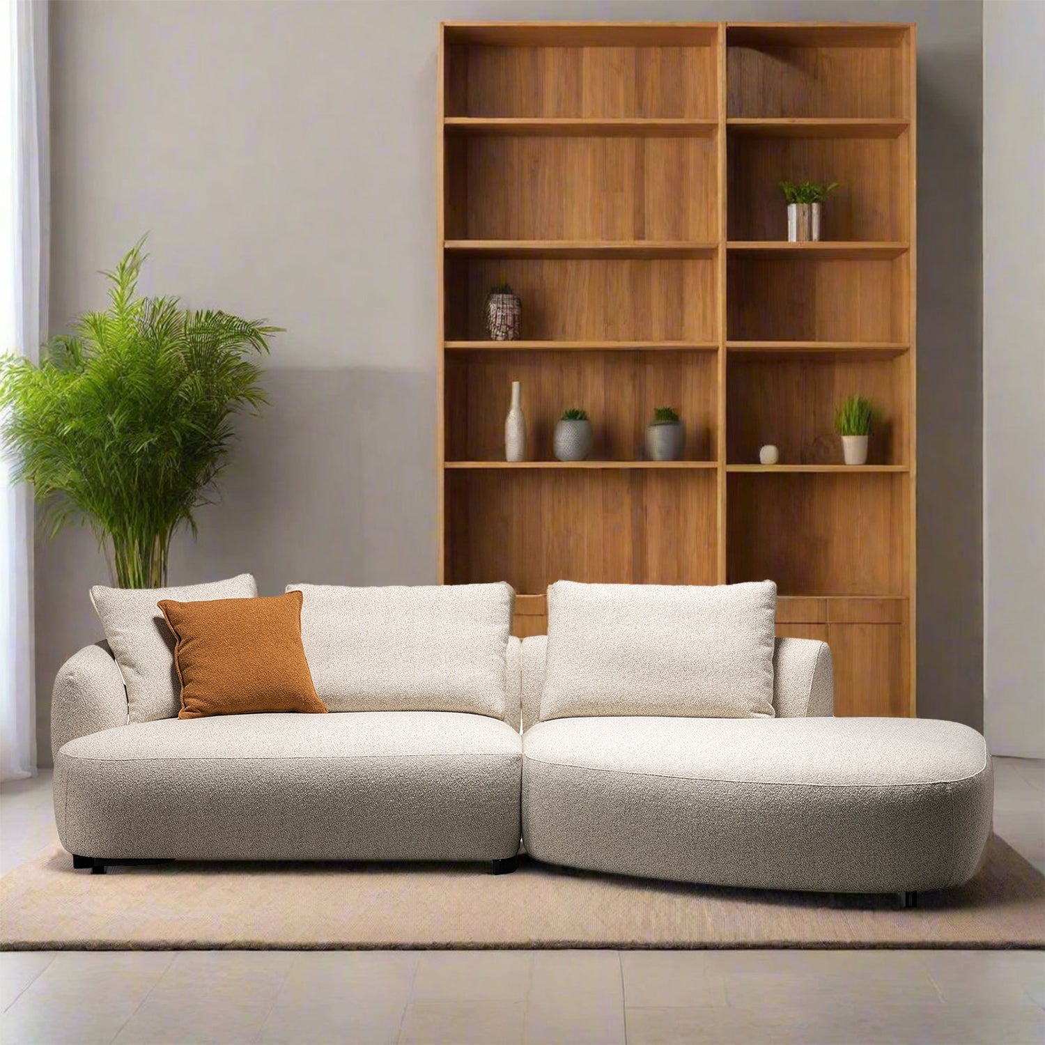 Cream Boucle Fabric Modular L Shape Sectional Sofa SERENE 2+L