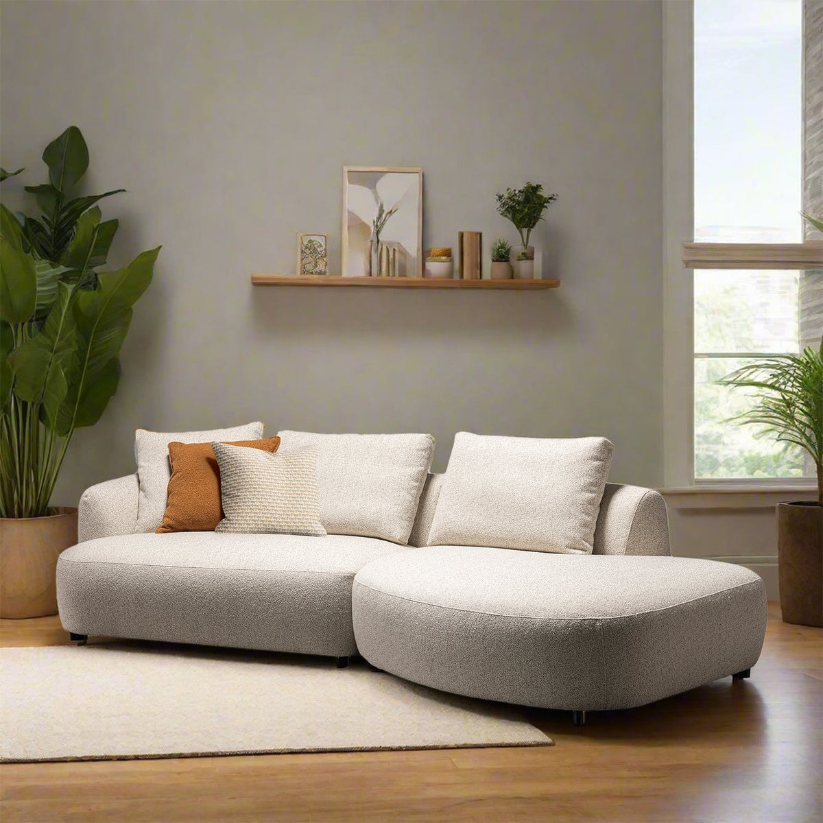 Cream Boucle Fabric Modular L Shape Sectional Sofa SERENE 2+L