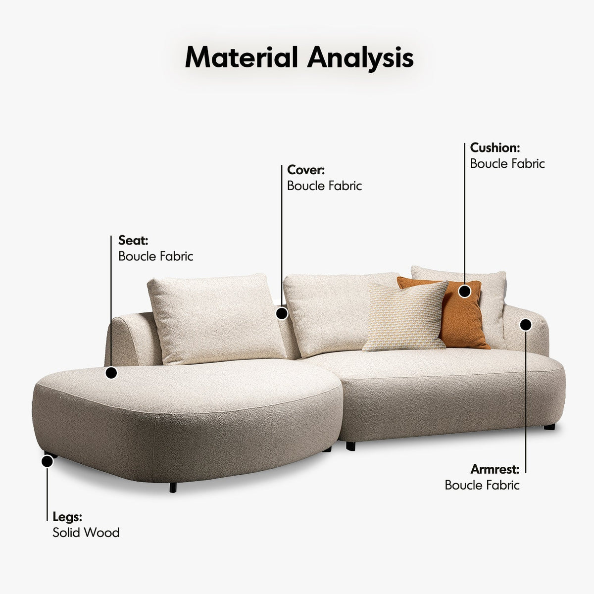 Cream Boucle Fabric Modular L Shape Sectional Sofa SERENE 2+L