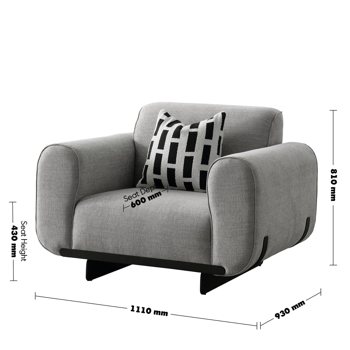 Modern Mixed Weave Fabric 1 Seater Sofa GRIDDY