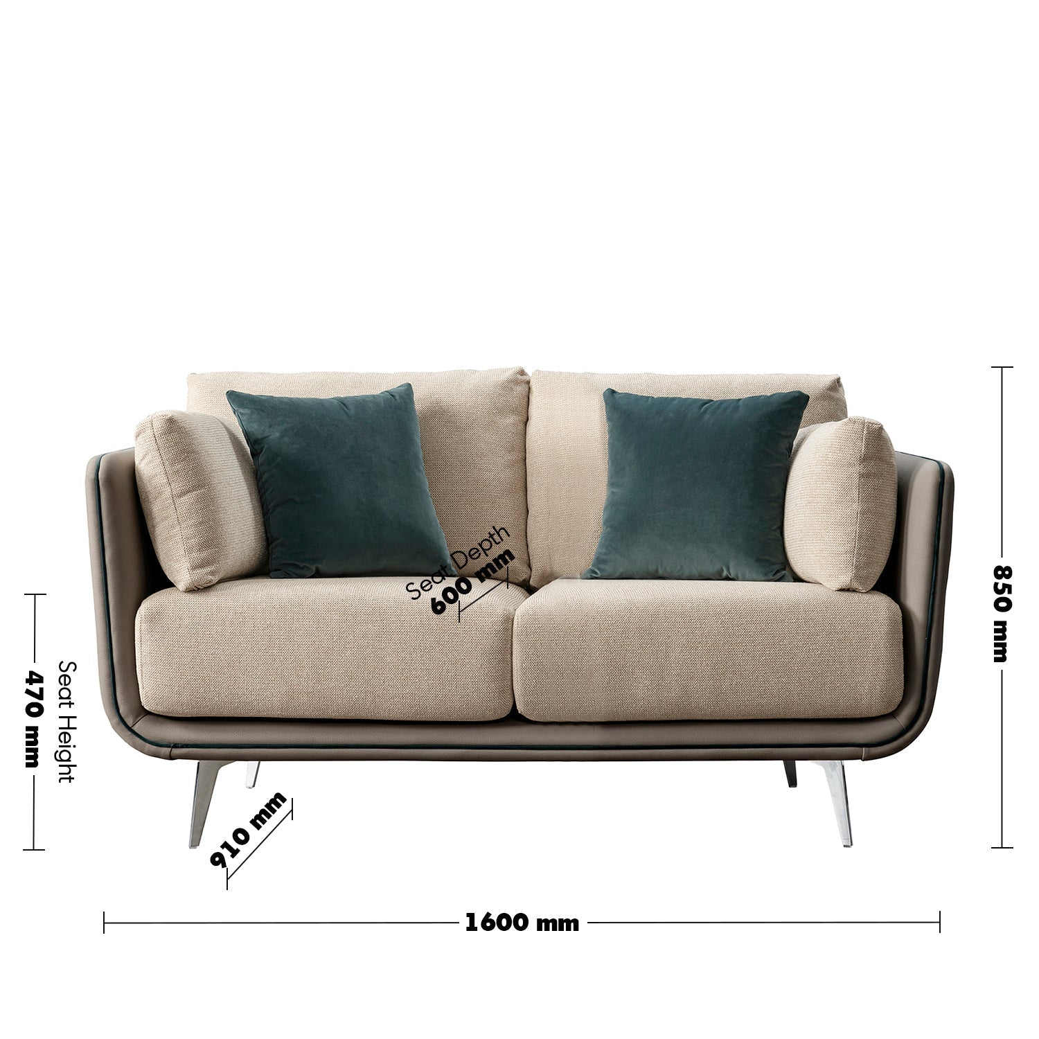 Modern Mixed Weave Fabric Microfiber Leather 2 Seater Sofa VANTA