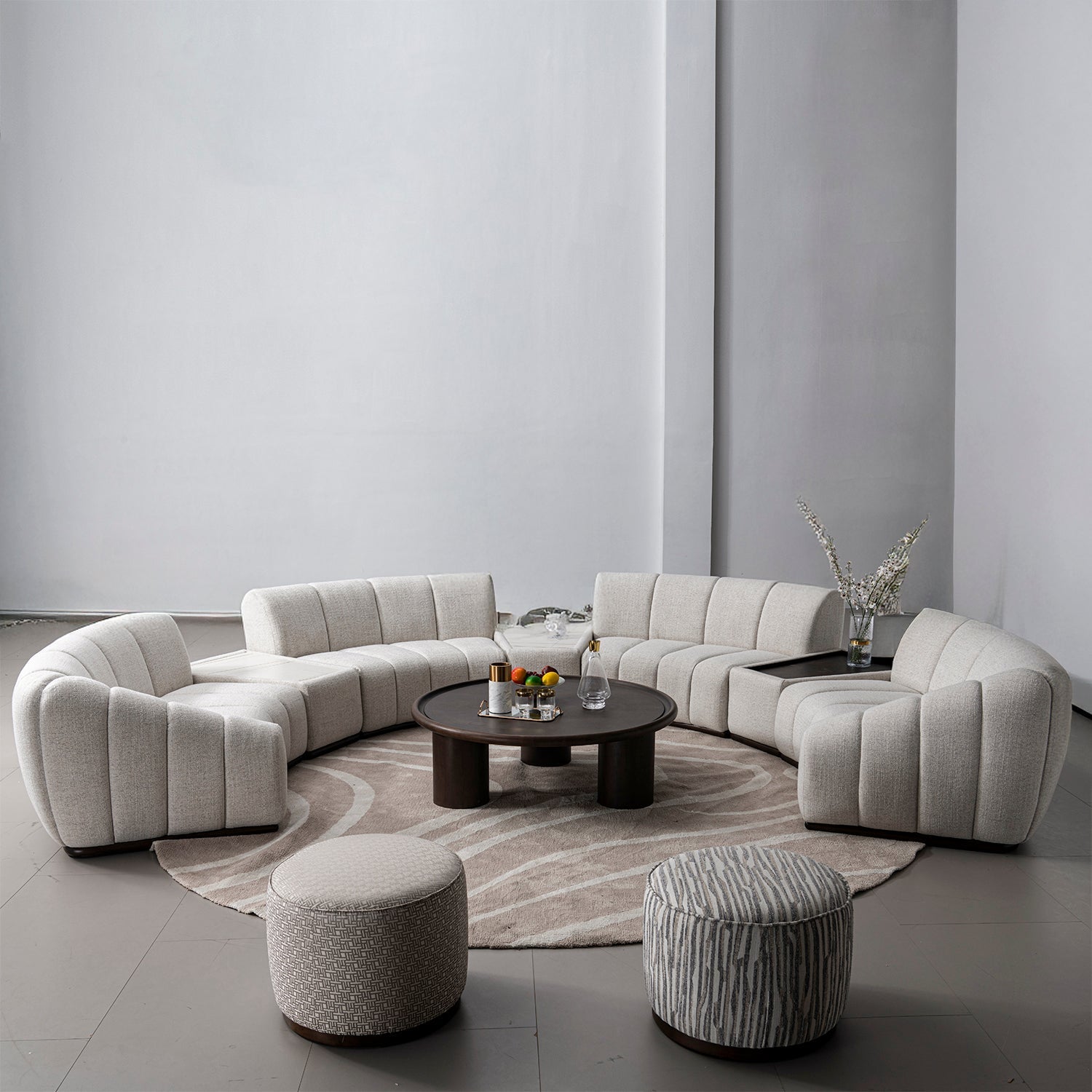 Modern Mixed Weave Fabric Modular Joint Connection 1 Seater Sofa BENTO