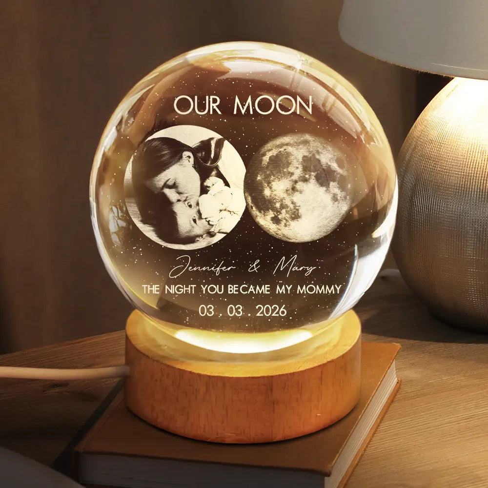 Custom Photo Moon Phase The Beginning Of Our Forever - Personalized Crystal Globe Lamp