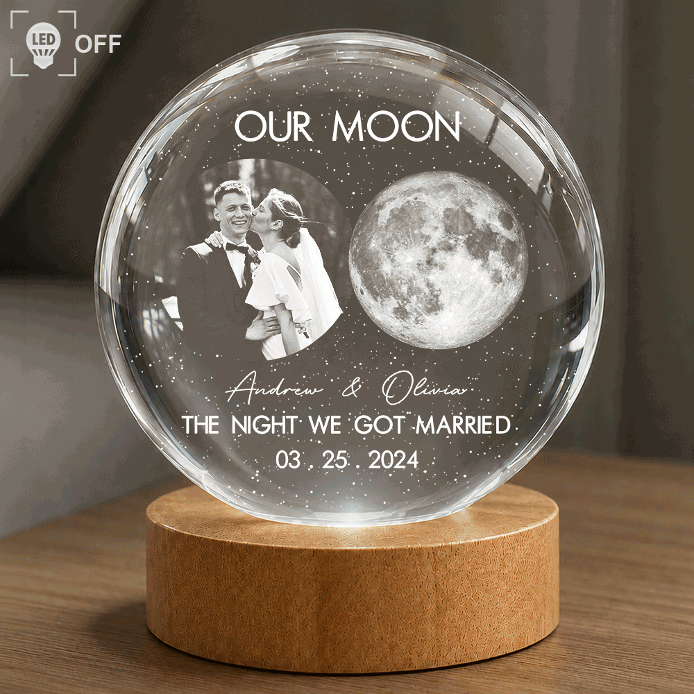 Custom Photo Moon Phase The Beginning Of Our Forever - Personalized Crystal Globe Lamp