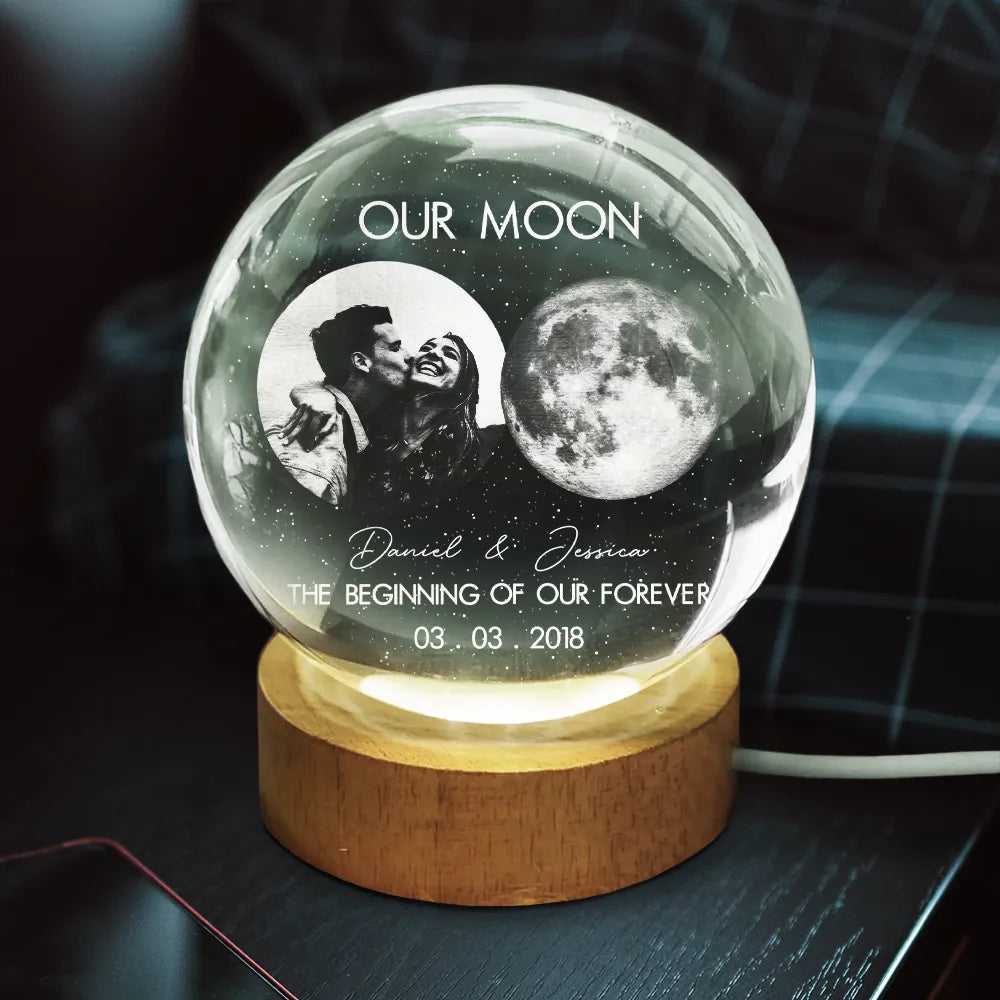 Custom Photo Moon Phase The Beginning Of Our Forever - Personalized Crystal Globe Lamp