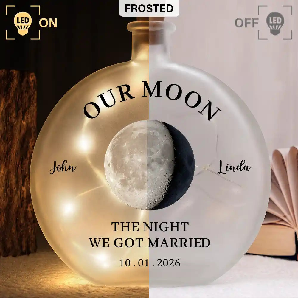 Moon Phase The Beginning Of Our Forever Couple - Personalized Round Flat Bottle Light