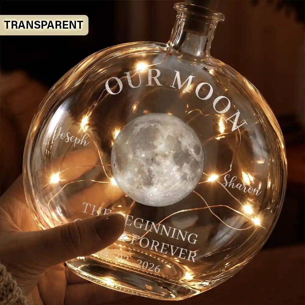 Moon Phase The Beginning Of Our Forever Couple - Personalized Round Flat Bottle Light