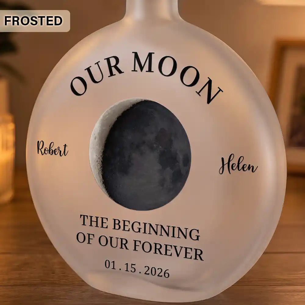 Moon Phase The Beginning Of Our Forever Couple - Personalized Round Flat Bottle Light