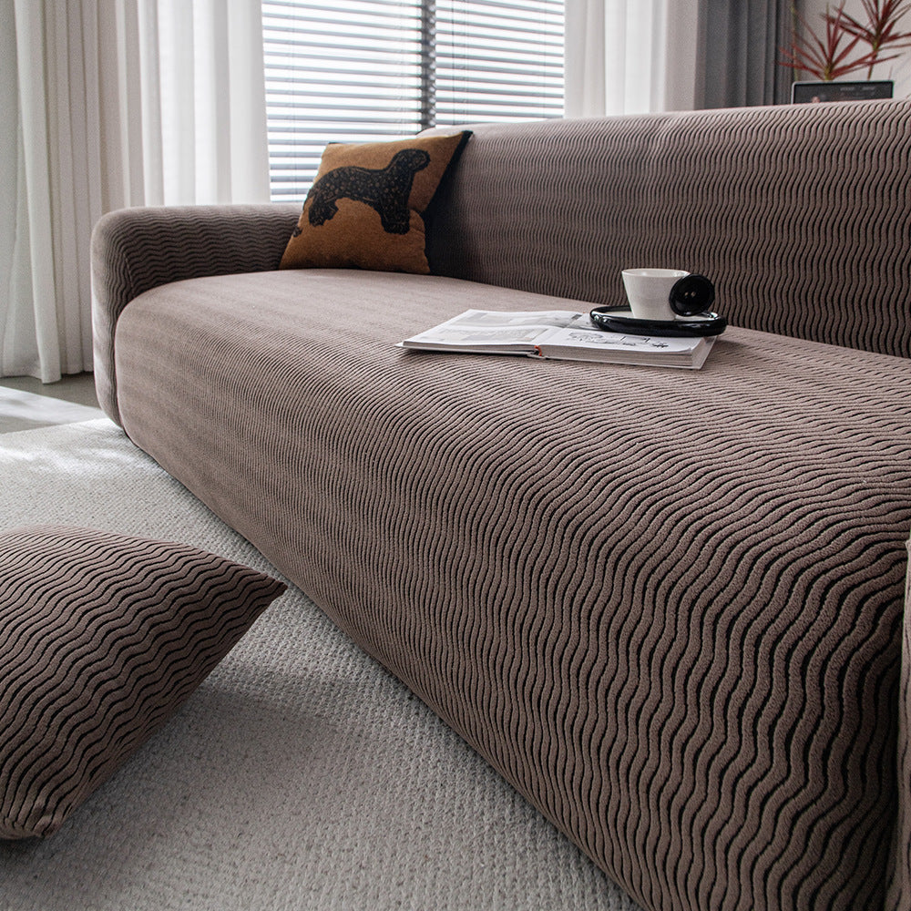 Wave Jacquard Fleece Stretch Sofa Couch Slipcover