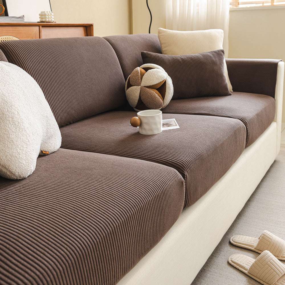Fine-Ribbed Corduroy Stretch Sofa Cushion Cover Couch Slipcover