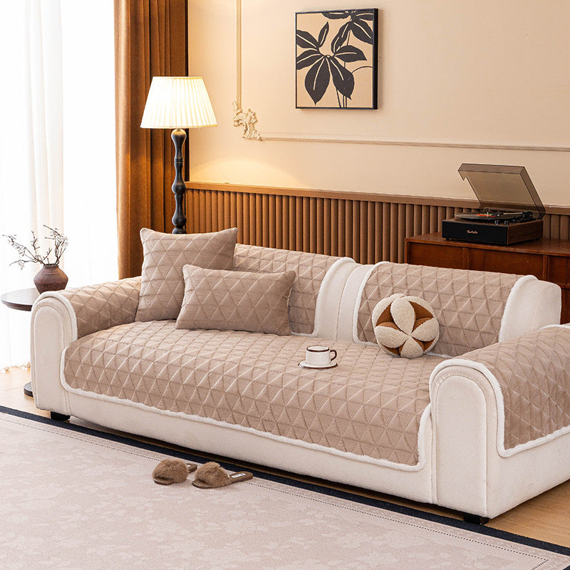 Crystal Velvet Quilted Non-Slip Sofa Mat Couch Protector