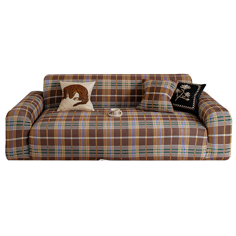 Heritage Plaid Crystal Velvet Stretch Sofa Couch Slipcover