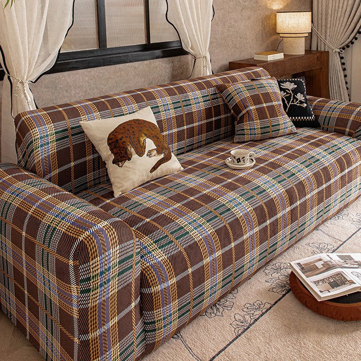 Heritage Plaid Crystal Velvet Stretch Sofa Couch Slipcover