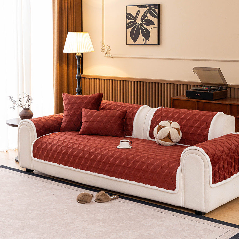 Crystal Velvet Quilted Non-Slip Sofa Mat Couch Protector