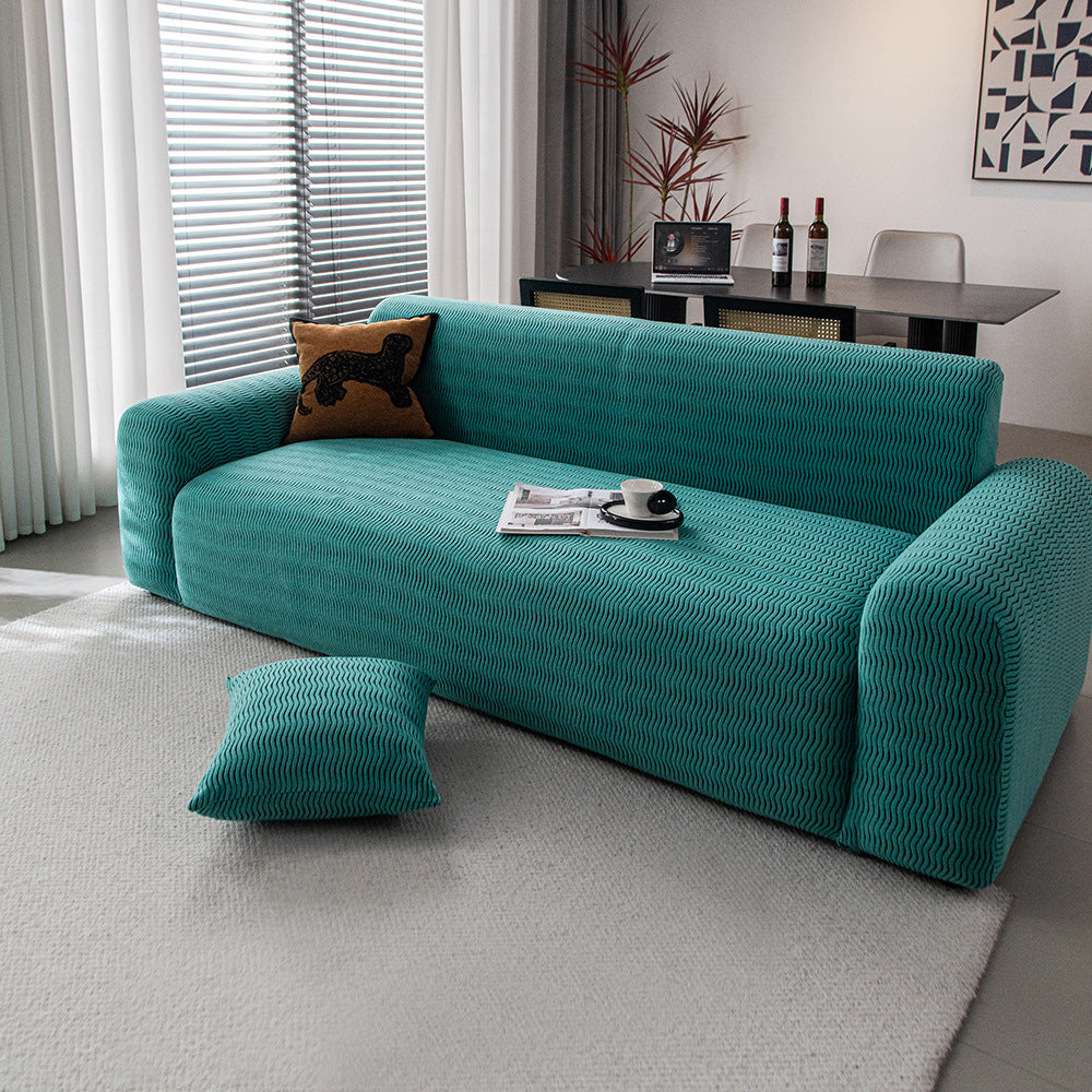 Wave Jacquard Fleece Stretch Sofa Couch Slipcover