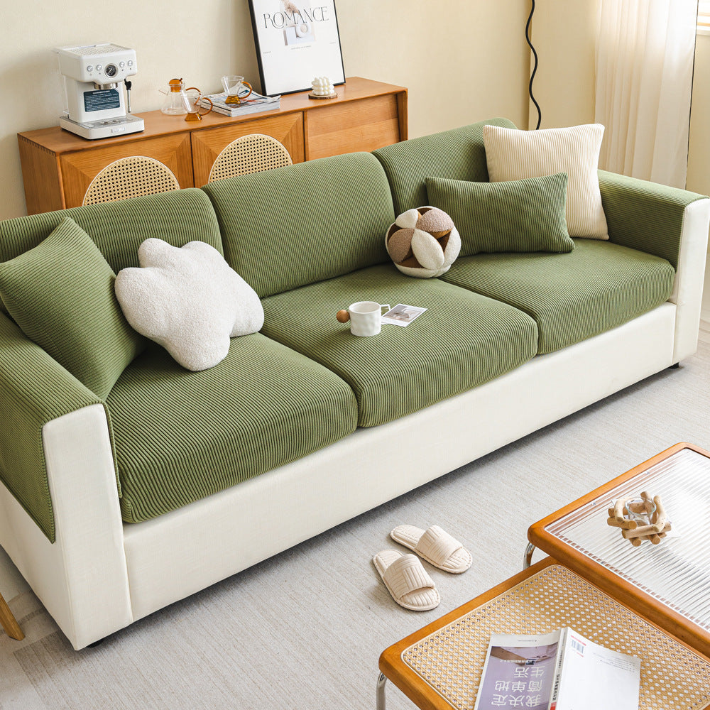 Fine-Ribbed Corduroy Stretch Sofa Cushion Cover Couch Slipcover