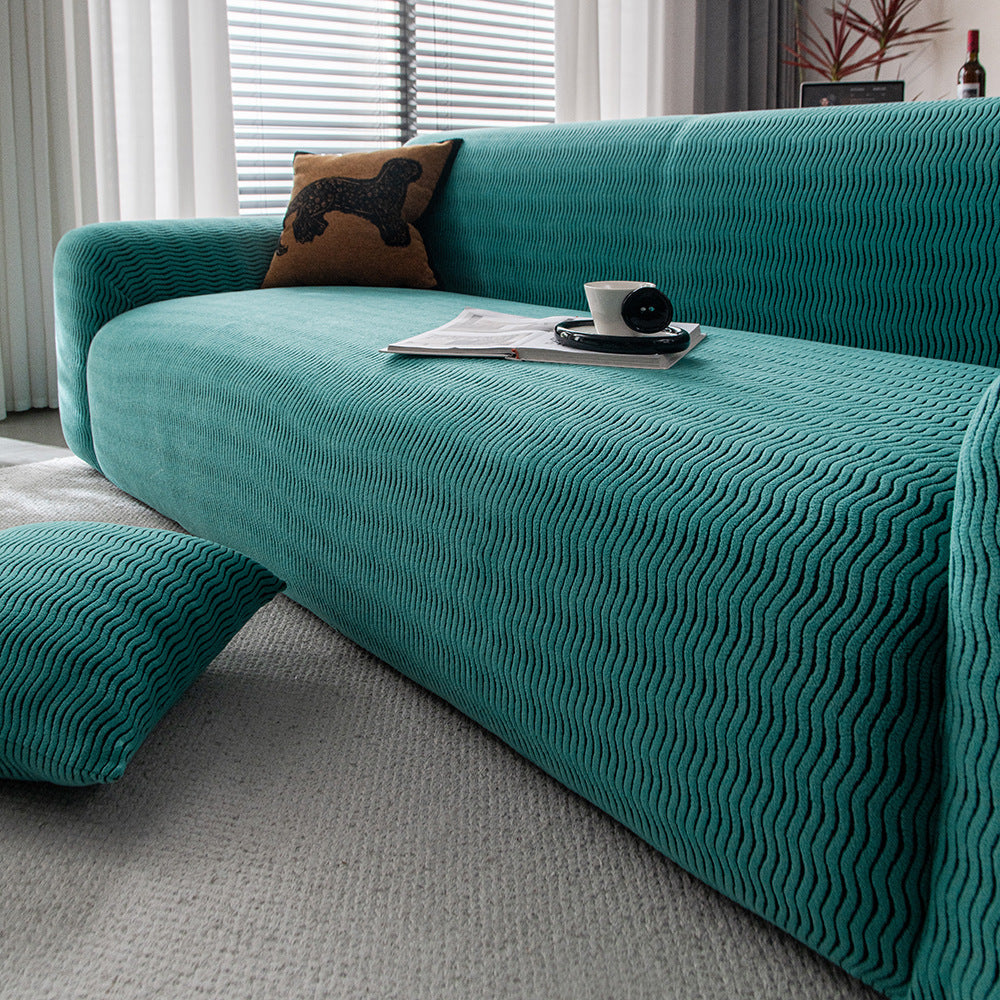 Wave Jacquard Fleece Stretch Sofa Couch Slipcover