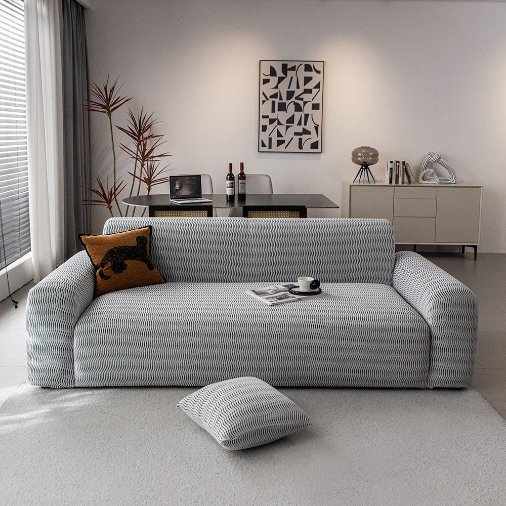 Wave Jacquard Fleece Stretch Sofa Couch Slipcover