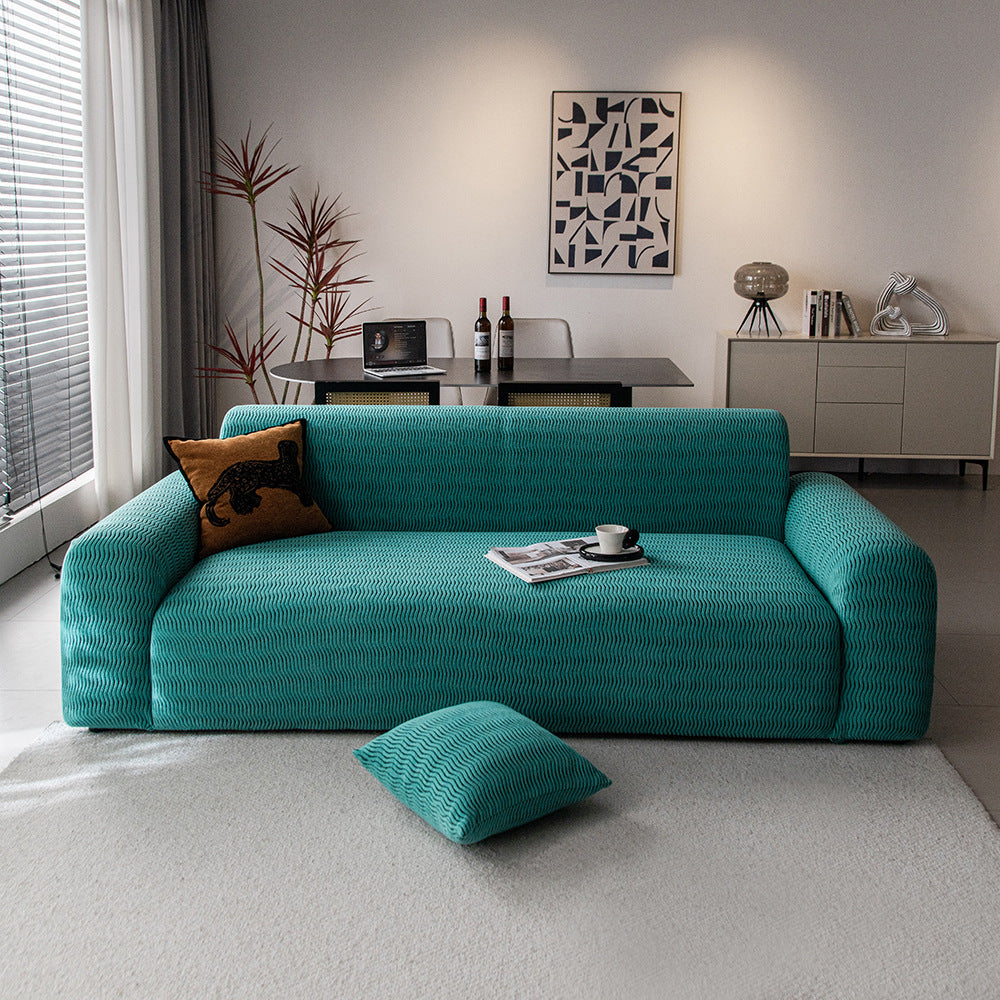 Wave Jacquard Fleece Stretch Sofa Couch Slipcover