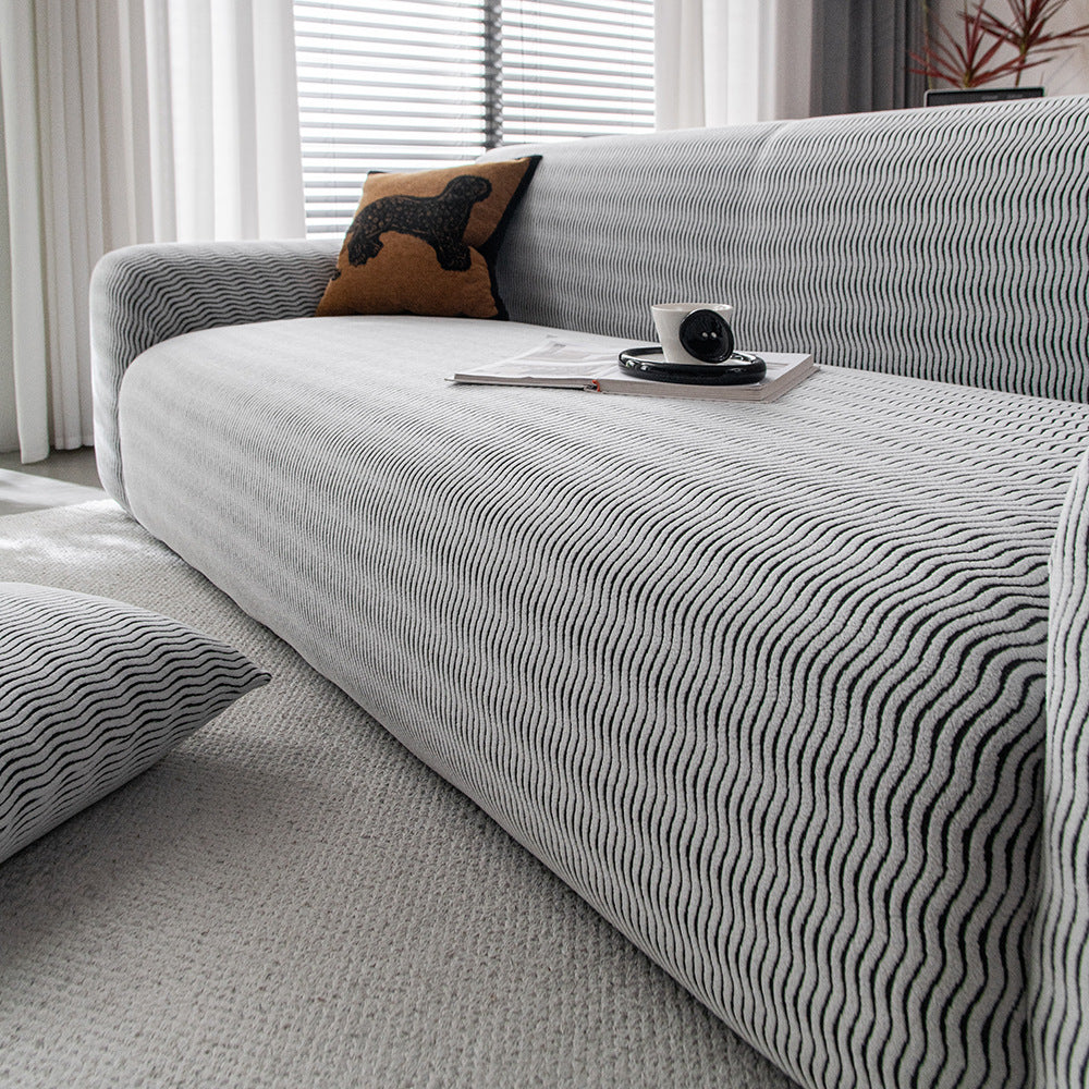 Wave Jacquard Fleece Stretch Sofa Couch Slipcover