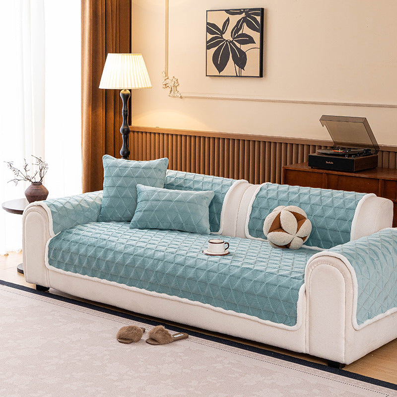 Crystal Velvet Quilted Non-Slip Sofa Mat Couch Protector