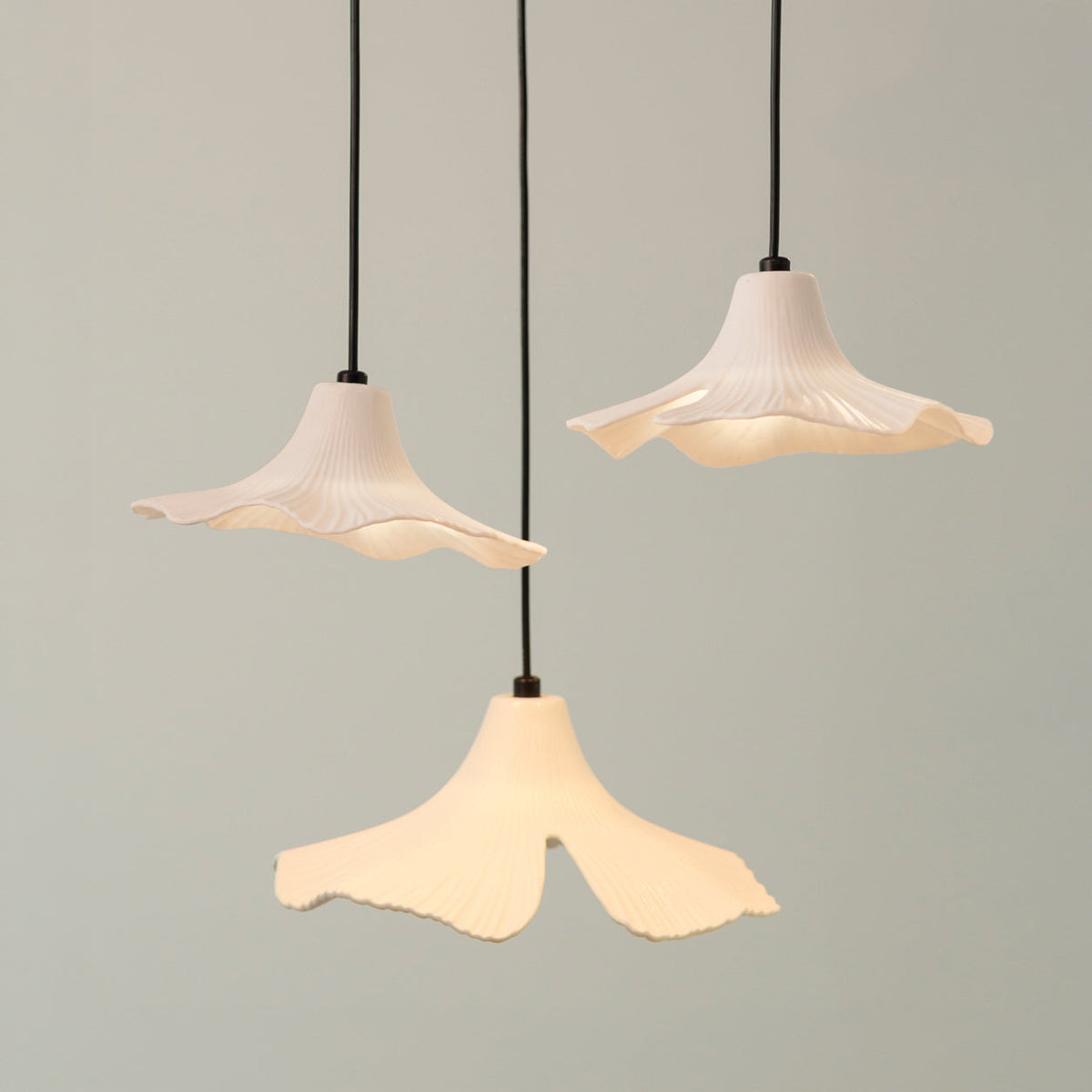 Sculptural Porcelain Ginkgo Leaf Wabi-sabi Pendant Light Chandelier