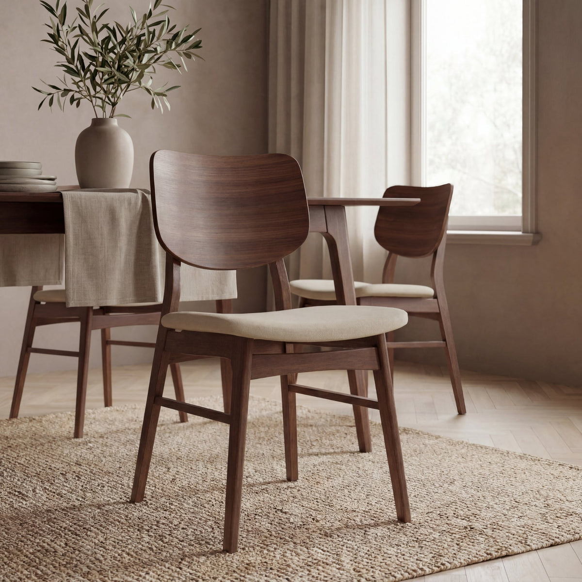Anders Dining Chair - Beige & Walnut