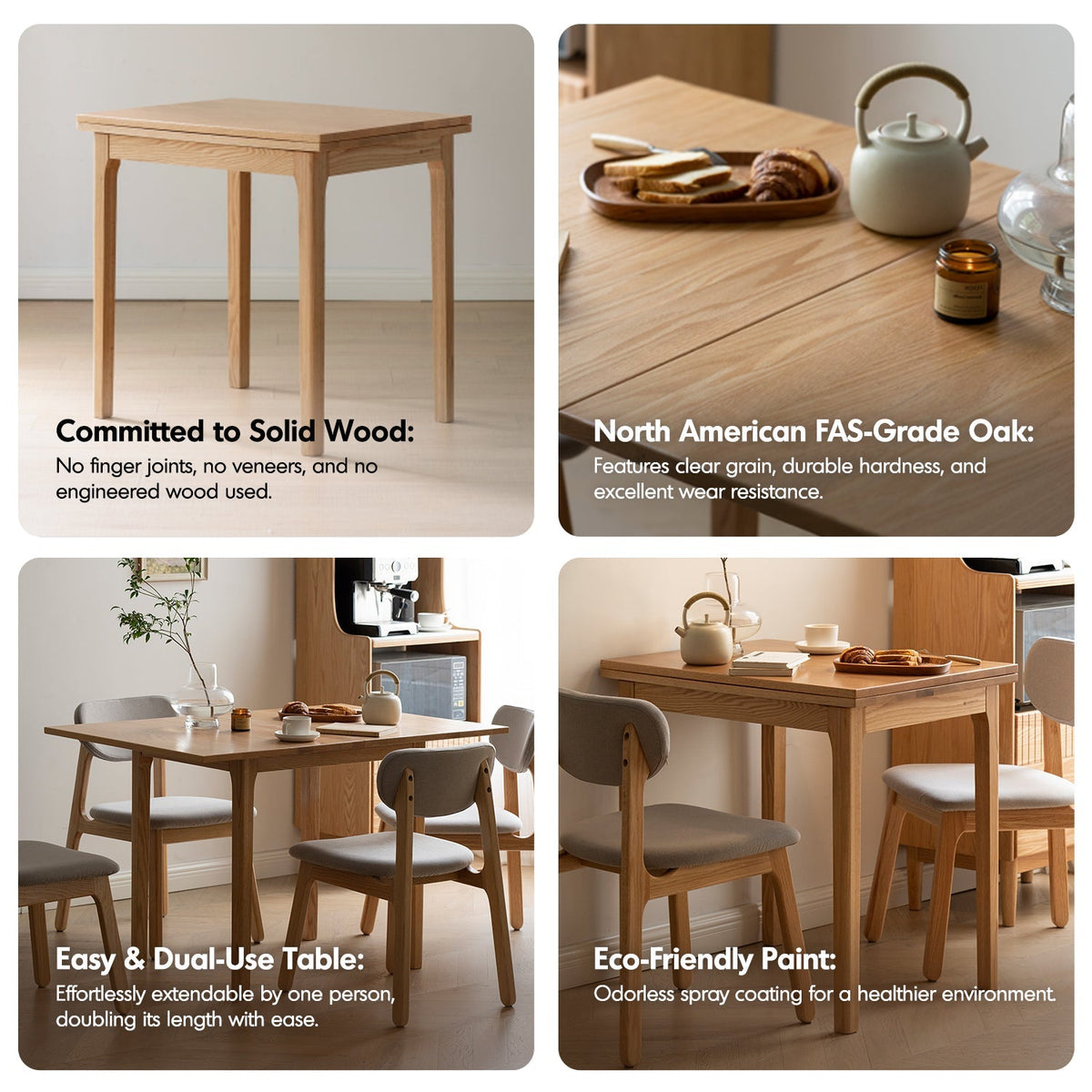 Scandinavian Oak Wood Extendable Dining Table PRIVOT