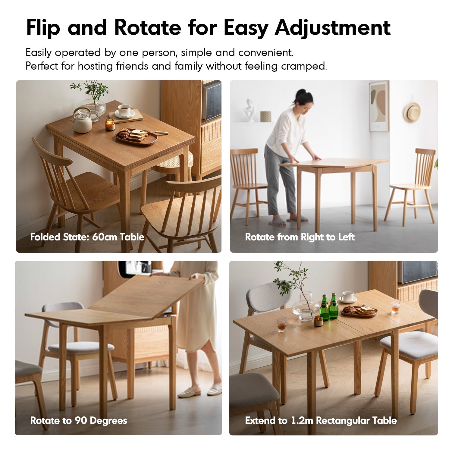 Scandinavian Oak Wood Extendable Dining Table PRIVOT