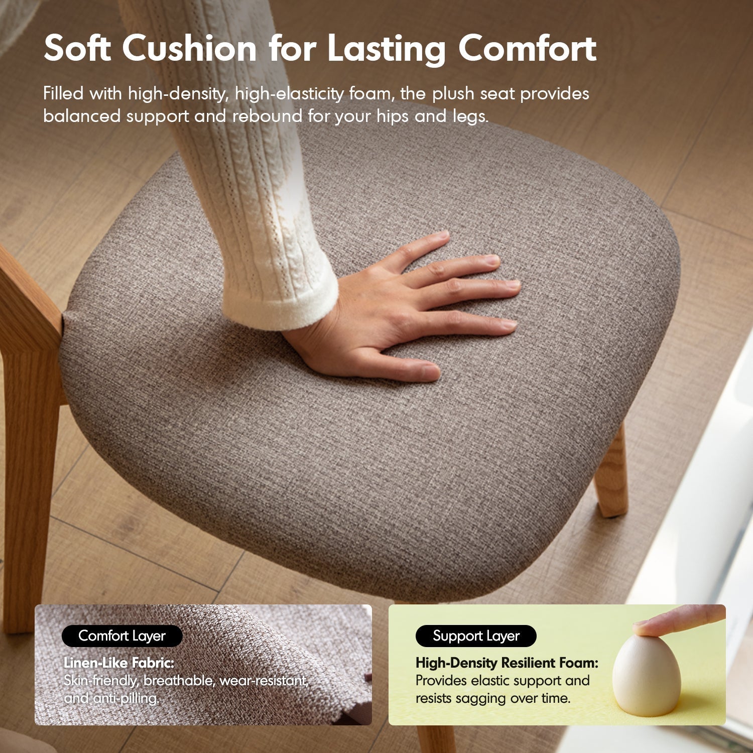 Scandinavian Oak Wood Mixed Weave Fabric Cover Removable Dining Chair BREEZE