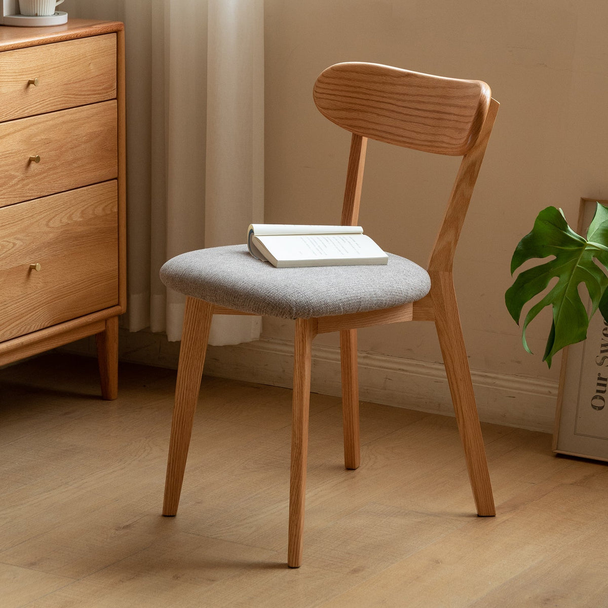 Scandinavian Oak Wood Mixed Weave Fabric Cover Removable Dining Chair BREEZE