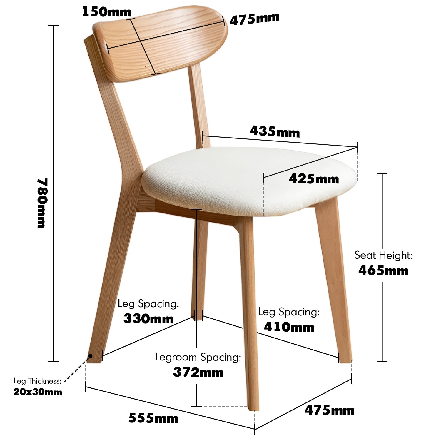 Scandinavian Oak Wood Mixed Weave Fabric Cover Removable Dining Chair BREEZE