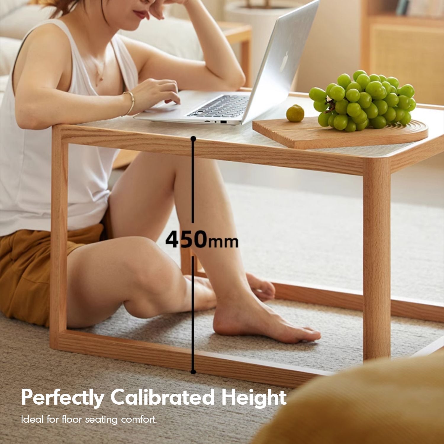 Scandinavian Oak Wood Moru Glass Coffee Table Set GLINT
