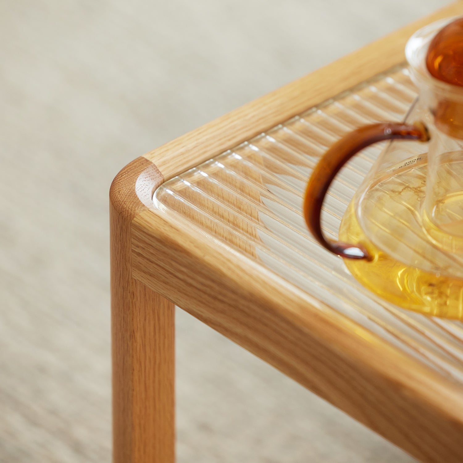 Scandinavian Oak Wood Moru Glass Coffee Table Set GLINT
