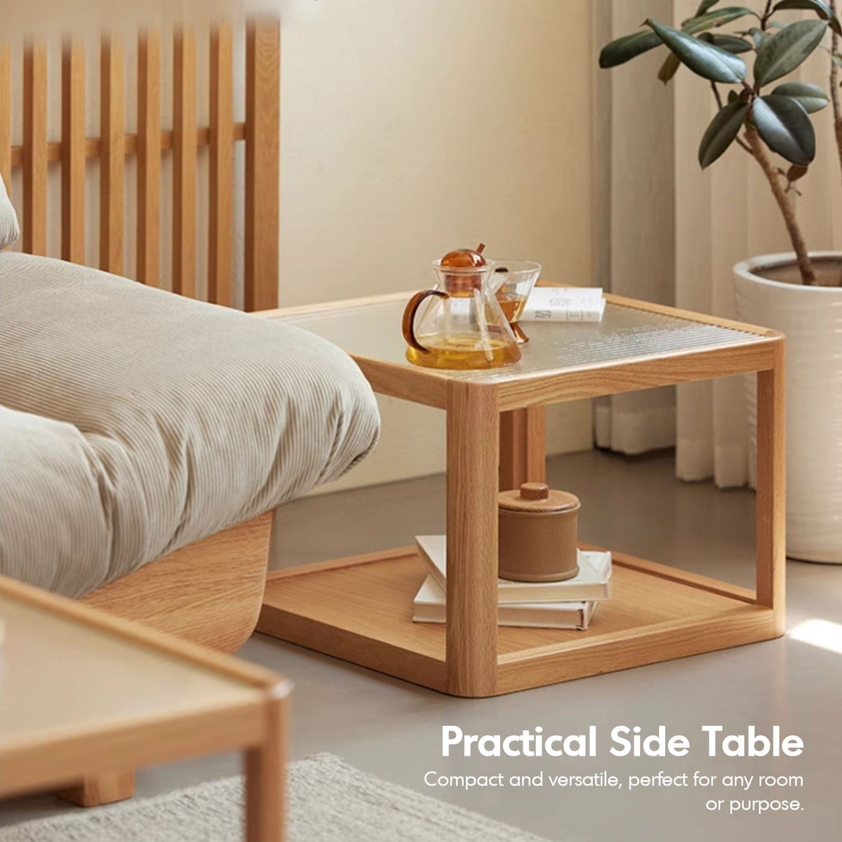 Scandinavian Oak Wood Moru Glass Coffee Table Set GLINT