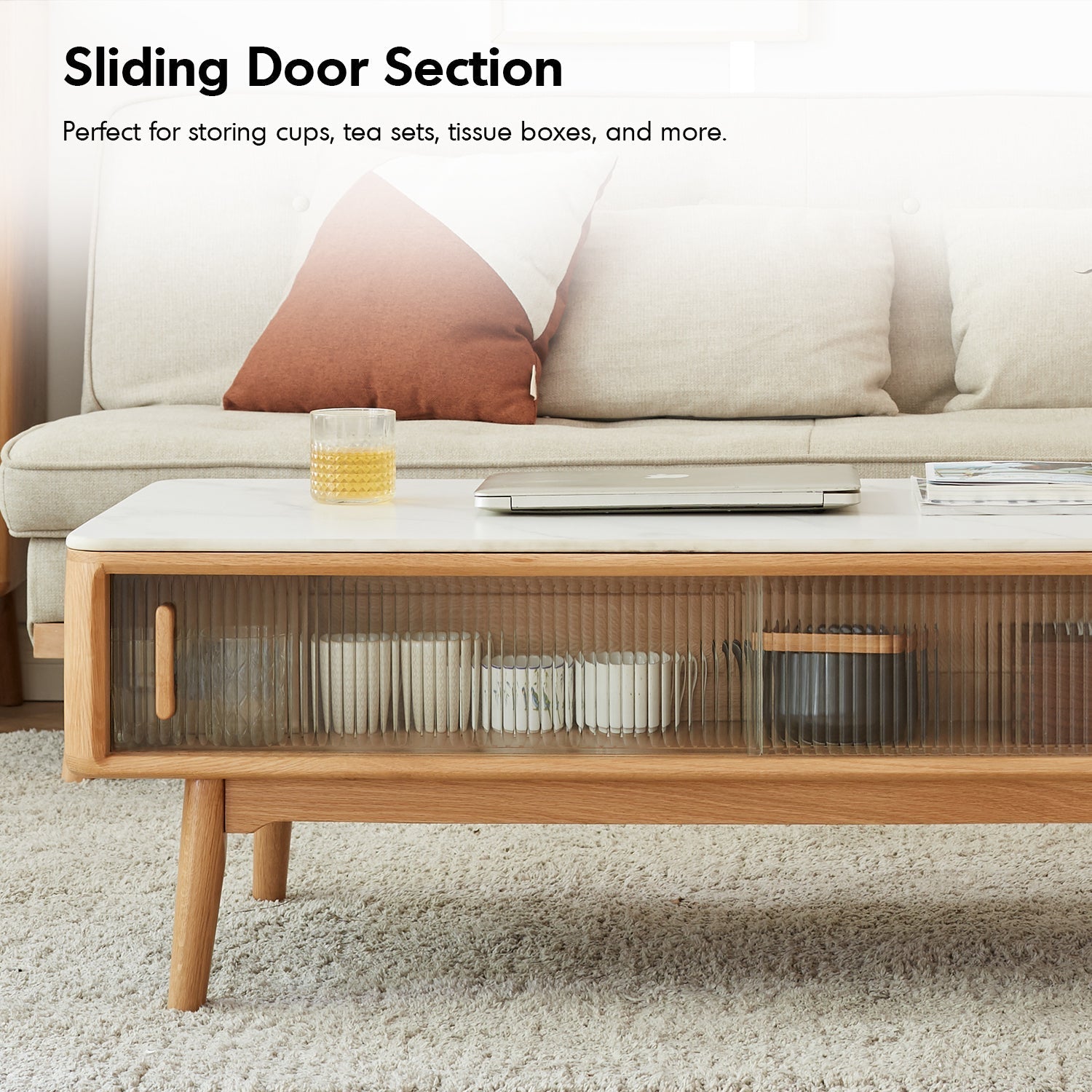 Scandinavian Oak Wood Sintered Stone Coffee Table BEAM