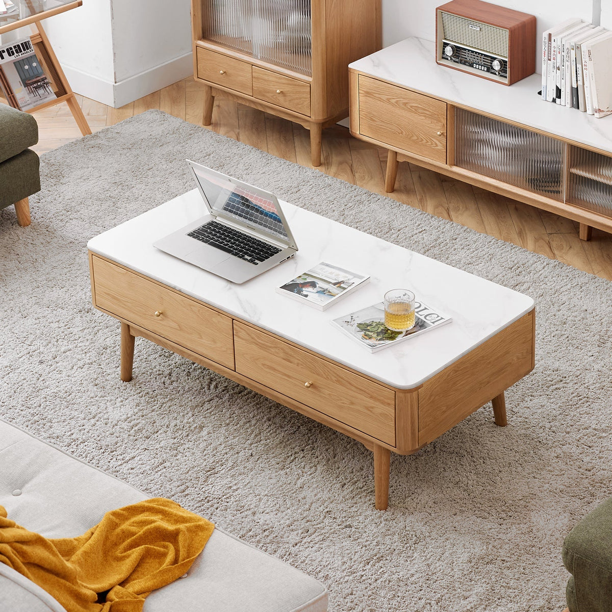 Scandinavian Oak Wood Sintered Stone Coffee Table BEAM