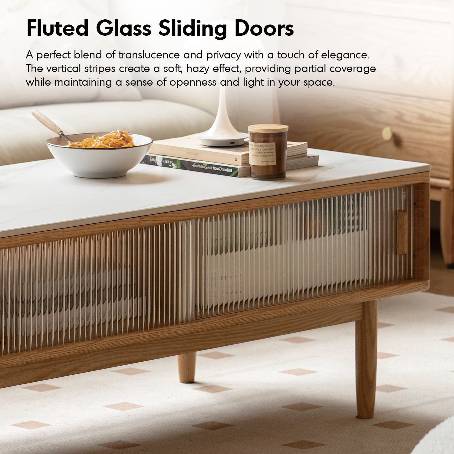 Scandinavian Oak Wood Sintered Stone Coffee Table VISTA