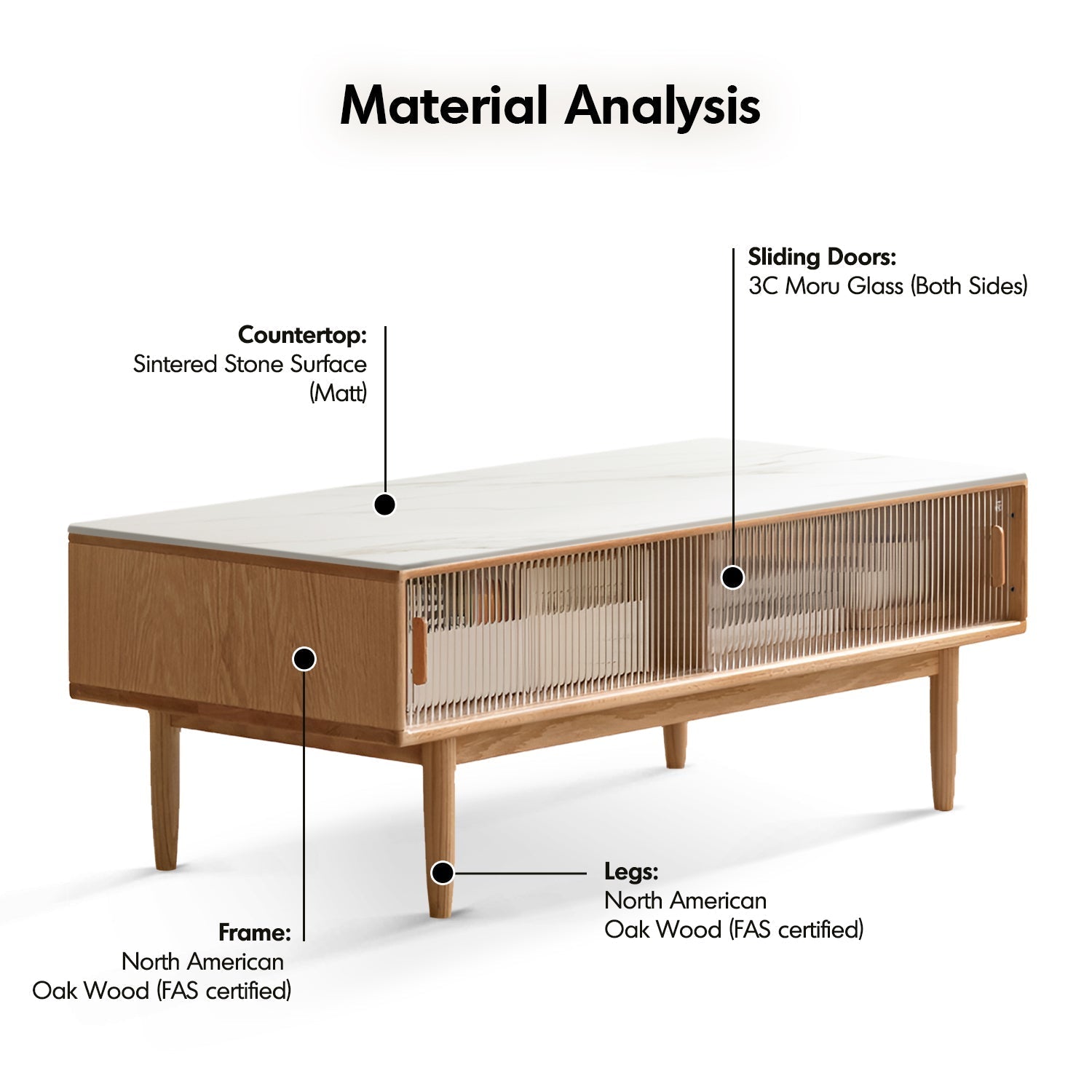 Scandinavian Oak Wood Sintered Stone Coffee Table VISTA